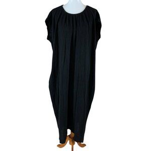 9seed Black Cotton Gauze Dress Minimal Resort Lounge Caftan Coverup One Size